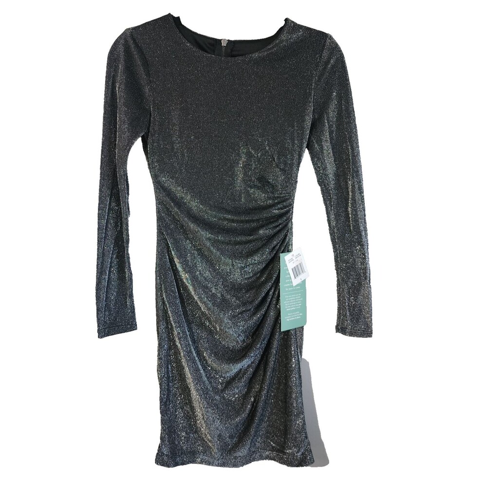 B. Smart Long Sleeve Asymmetric Bodycon Dress Silver Metallic NEW Women's Size 1